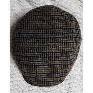 Vintage STEFENO LambsWool Men Italian Flat Newsboy CAP Houndstooth Med Hat ITALY